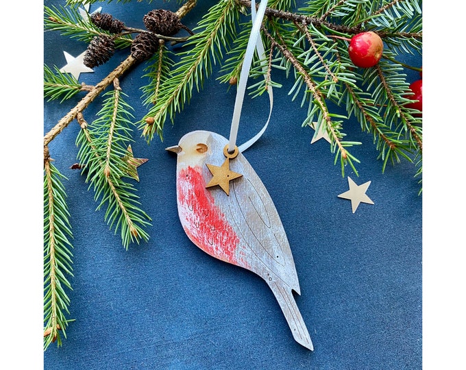 Wooden Christmas Decorations - A Hand Painted Robin Decoration