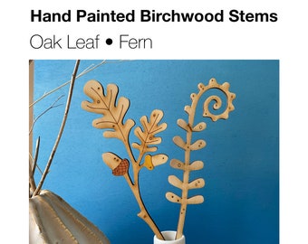 Wooden Flowers - A Hand Painted Autumnal Oak Leaf with a Fiddlehead Fern