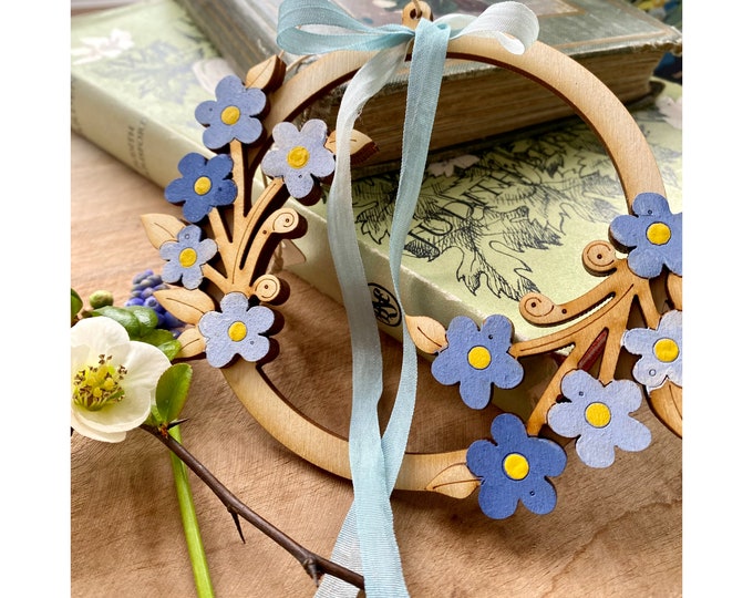 Featured listing image: Spring - A Mini Forget me Not Hand Painted Wreath Decoration