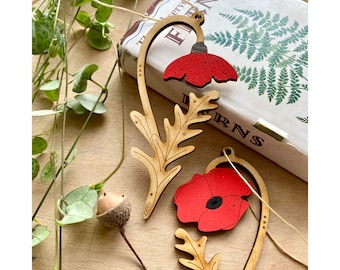 Wooden Flowers  - A  Pair of Hand Painted Poppy Decorations