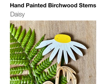 Wooden Flowers - A Hand Painted Birchwood Daisy Stem