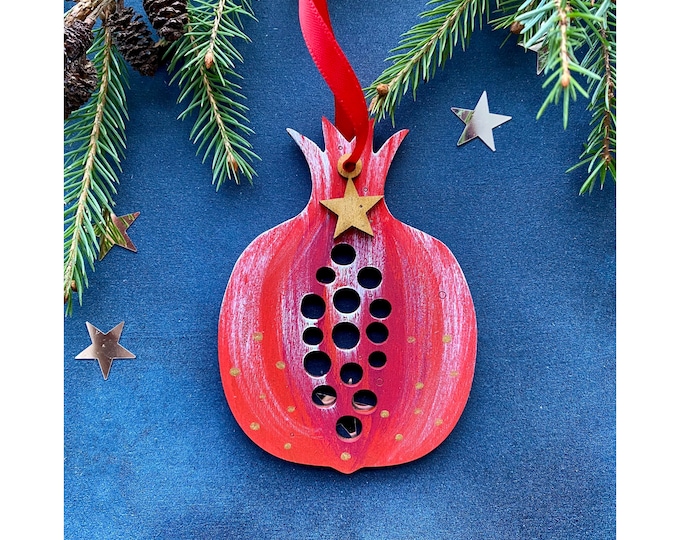 Wooden Christmas Decorations - A Hand Painted Pomegranate