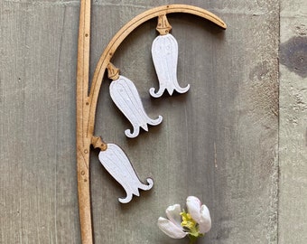 Wooden Flowers. Beautiful Hand Painted Birchwood Flowers - A Single Bluebell Stem in Classic Scandi White