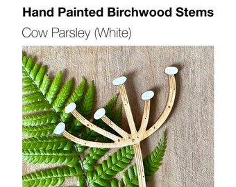Wooden Flowers - A Hand Painted Cow Parsley Stem in White