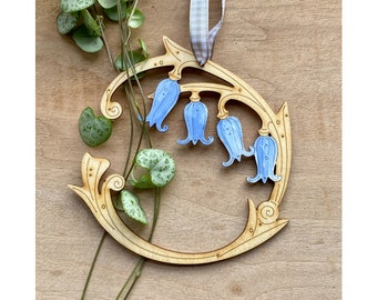 Wooden Flowers - A Hand Painted Birchwood Bluebell Rondel