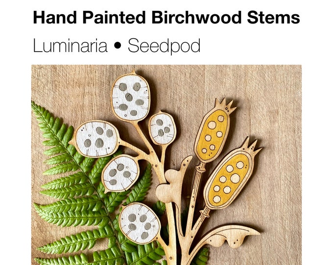 Wooden Flowers - A Hand Painted Luminaria Stem with a Golden Seedpod