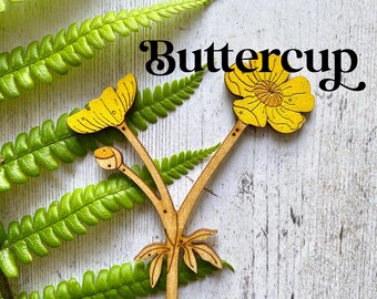Wooden Flowers - A Hand Painted Buttercup Stem