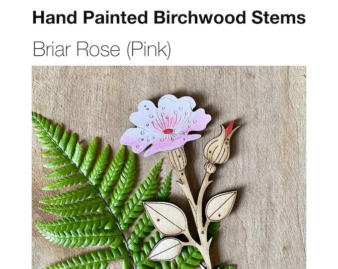 Wooden Flowers - A Hand Painted Wild Rose Stem