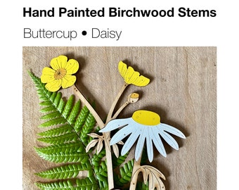 Wooden Flowers - Hand Painted Buttercup & Daisy Stems