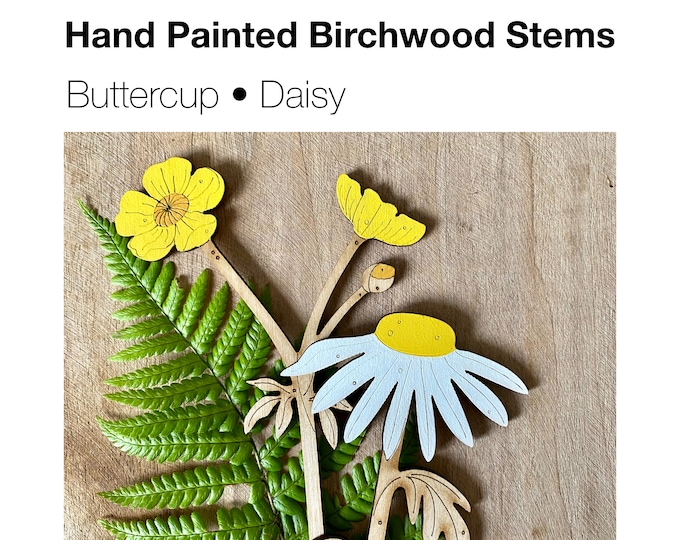 Wooden Flowers - Hand Painted Buttercup & Daisy Stems
