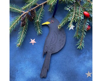 Wooden Christmas Decorations - A Hand Painted Blackbird Decoration