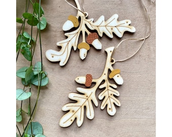 Wooden Decorations  - A  Pair of Hand Painted Oak Leaf Decorations