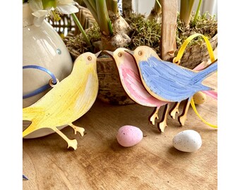 Three Pretty Wooden Song Bird Decorations