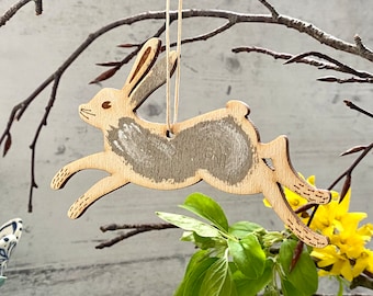 A Hand Painted Birchwood Hare Decoration in Mouse Brown
