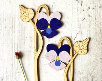 Wooden Flowers - Two Beautiful Hand Painted Birchwood Violet Stems