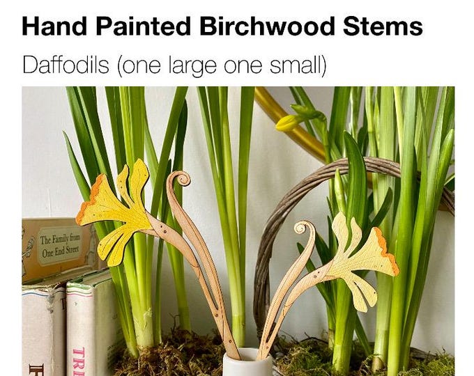 Wooden Flowers - Hand Painted Daffodil Stems ( one large and one smaller)