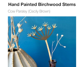 Wooden Flowers - A Hand Painted Birchwood Cow Parsley Stem in Autumnal Cecily Brown