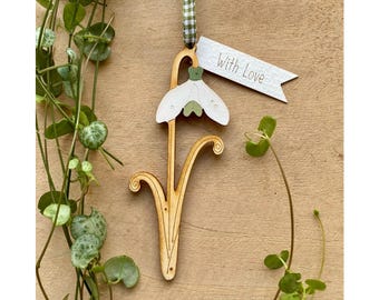 Wooden Flowers - A Pretty Snowdrop Decoration with Gift Tag