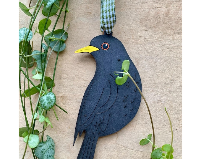 Featured listing image: Wooden Decorations - A Hand Painted Blackbird Decoration