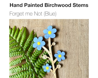 Wooden Flowers - A Hand Painted Birchwood Forget me Not Stem in Powder Blue