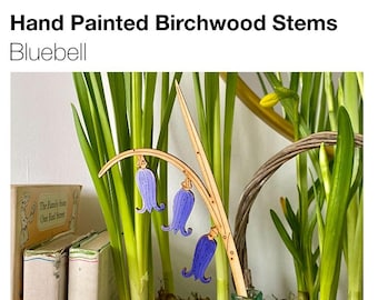 Wooden Flowers - A Hand Painted Birchwood Bluebell Stem