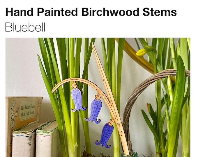 Wooden Flowers - A Hand Painted Birchwood Bluebell Stem