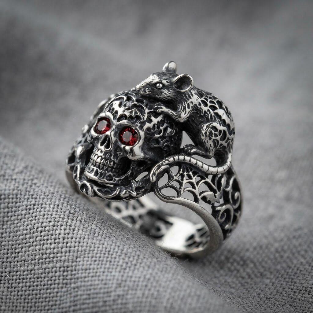 Red Eye Skull Ring - Etsy