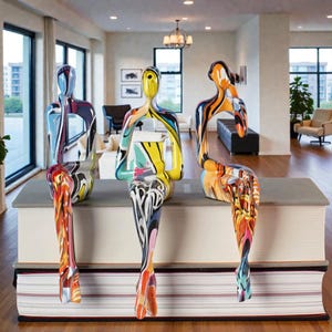 Abstract Pop Art Sculptures – Thinking Reading Hearing Figurines, Modern Desk & Bookshelf Home Decor