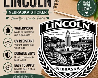 Lincoln Nebraska Crest Sticker – Capitol Skyline Vinyl Decal (Waterproof)