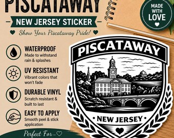 Piscataway NJ College Town Sticker | Minimal Scarlet Vinyl Decal | Waterproof Laptop & Water Bottle Sticker