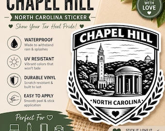 Chapel Hill NC College Town Sticker | Minimal Tar Heel Blue Vinyl Decal (Waterproof)