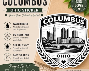 Columbus Ohio Skyline Sticker – Minimalist College Town Crest Decal (Waterproof Vinyl)