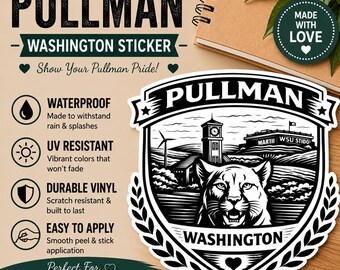 Pullman Washington Crest Sticker – Cougar Pride Vinyl Decal for Laptops, Water Bottles