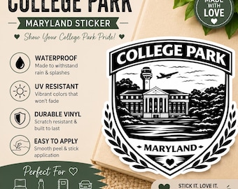 College Park MD Campus Crest Sticker | Minimalist Vinyl Decal (Waterproof)