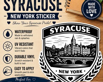 Syracuse NY College Town Sticker | Minimalist Hilltop Campus Vinyl Decal