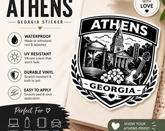 Athens Georgia Skyline Sticker – Minimalist Vinyl Decal, UGA Alumni Gift