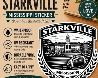 Starkville MS College Town Sticker | Minimal Maroon Vinyl Decal (Waterproof)
