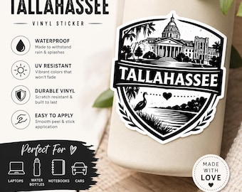 Tallahassee Florida Minimalist College Town Sticker – Waterproof Vinyl Laptop & Water Bottle Decal