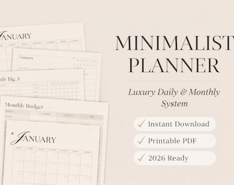 Minimalist Planner PDF | Daily, Monthly, Budget, Habit Tracker (Digital Download)