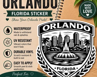 Orlando Florida Skyline Sticker – Minimalist Vinyl Decal for Laptops, Water Bottles, Cars