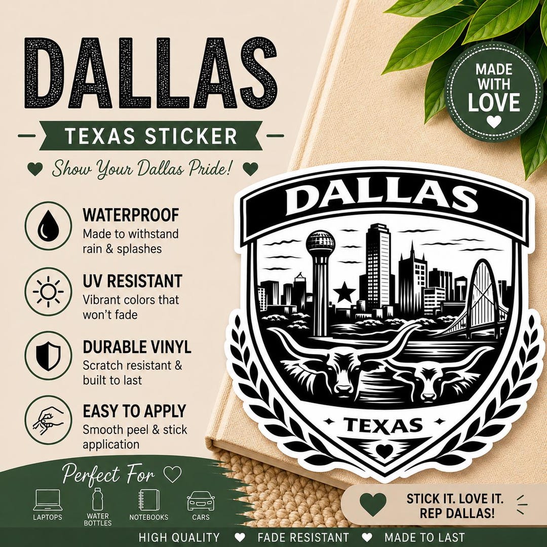 Dallas Texas Skyline Sticker – Minimalist Vinyl Decal for Laptops ...