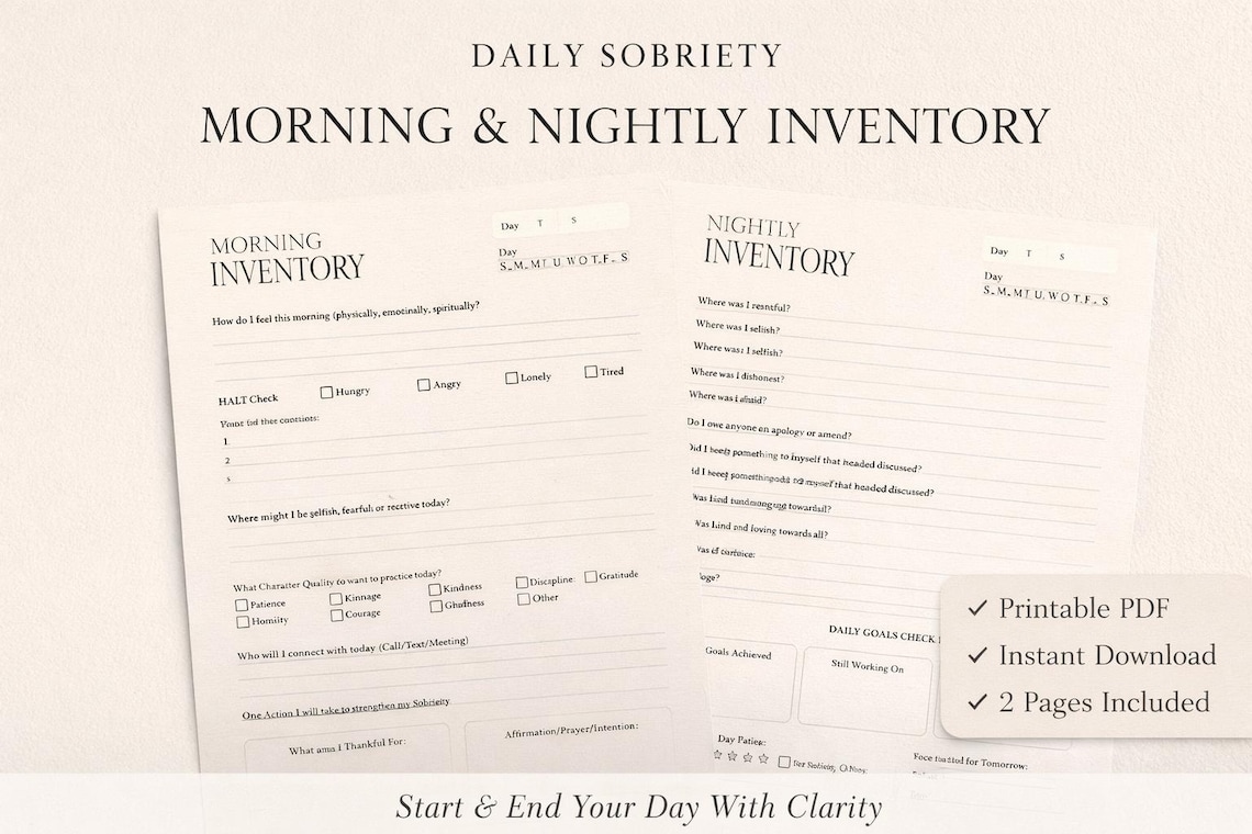 Daily Sobriety Morning & Nightly Inventory PDF | AA Step 10 Journal ...