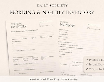 Inventario diario de sobriedad matutino y nocturno (PDF) / Páginas del diario AA Paso 10 (Descarga instantánea)