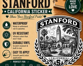 Stanford CA College Town Sticker | Minimal Campus Crest Vinyl Decal | Waterproof Laptop Sticker
