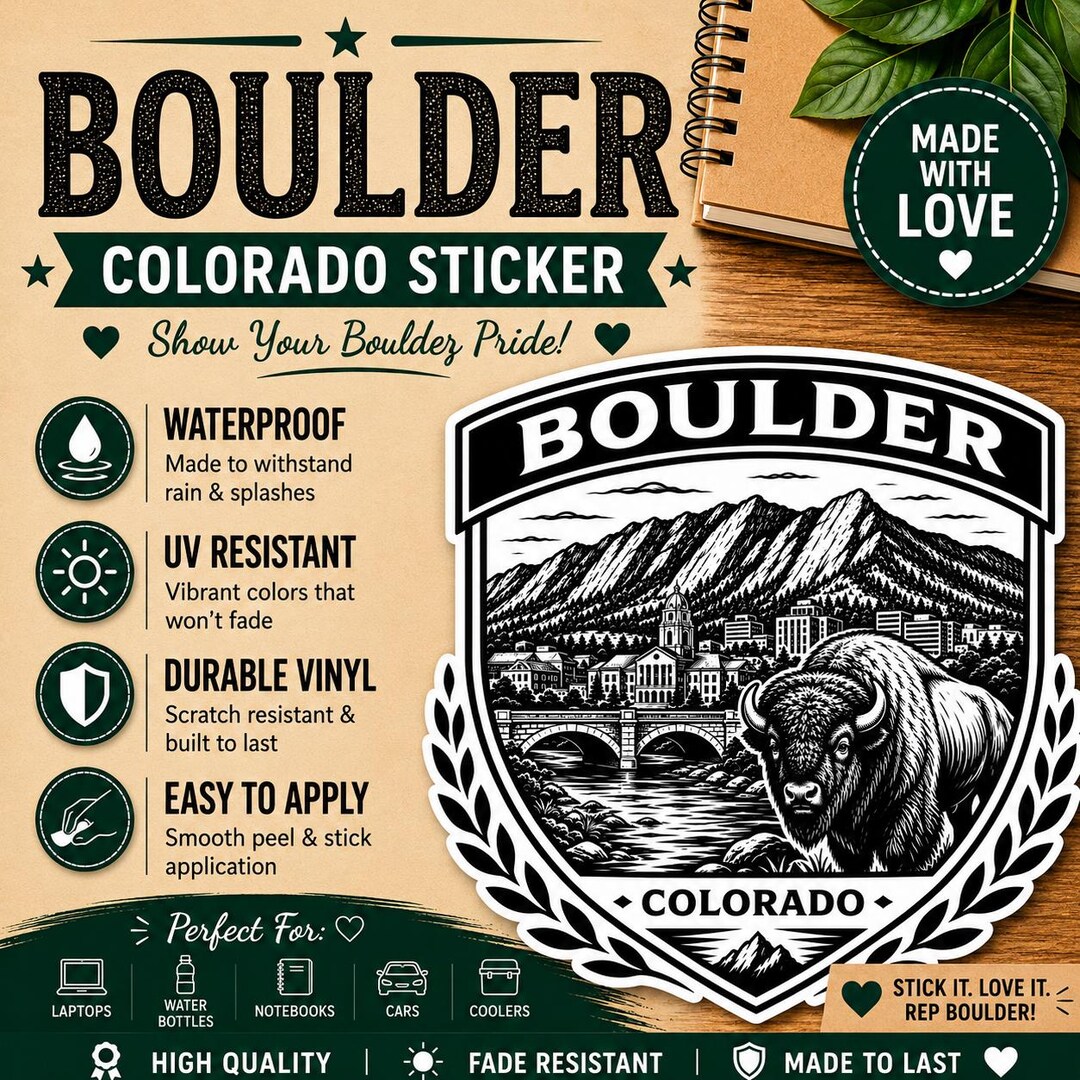 Boulder Colorado Skyline Sticker – Minimalist Vinyl Decal, Waterproof ...
