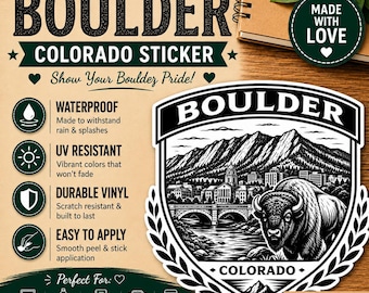 Boulder Colorado Skyline Sticker – Minimalist Vinyl Decal, Waterproof Laptop Car Sticker