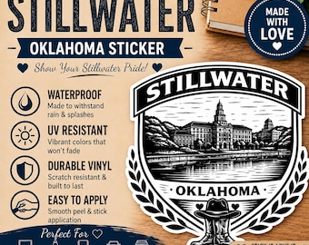 Stillwater OK Crest Sticker – Oklahoma State University Cowboy Boots Decal (Waterproof Vinyl)