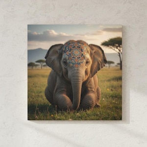 マンダラ額の赤ちゃん象キャンバス