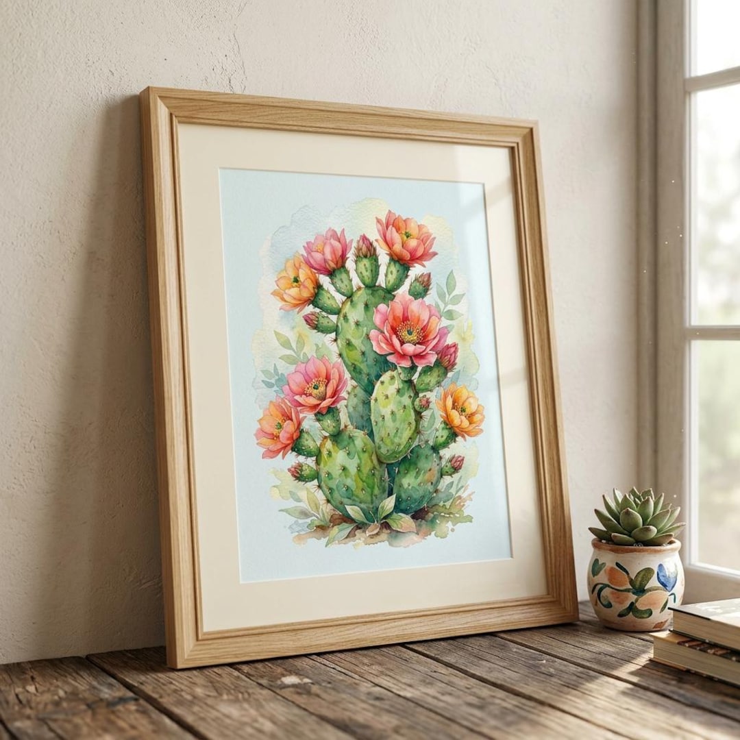 Blooming Cactus Watercolor Art Print | Desert Botanical Wall Decor ...