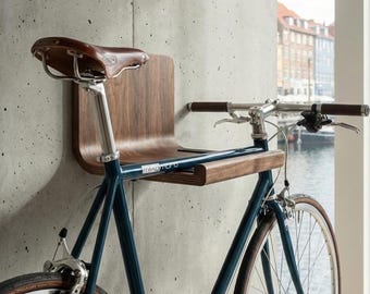 Walnut Veneered Plywood Bike Wall Mount, Indoor Bicycle Rack
